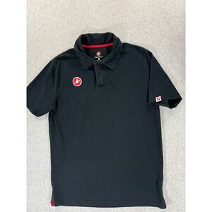 Castelli Cotton Blend Stitched Logo Short Sleeve Polo Shirt (Men's Large) Black